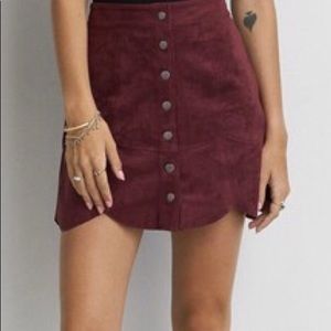 Burgundy suede button down mini skirt
